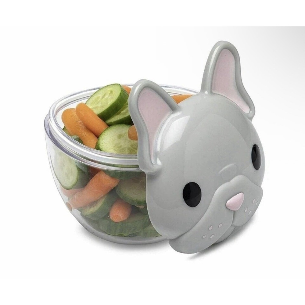 Melii French Bulldog Grey Snack Container Cute Lunch Reusable Leakproof Airtight